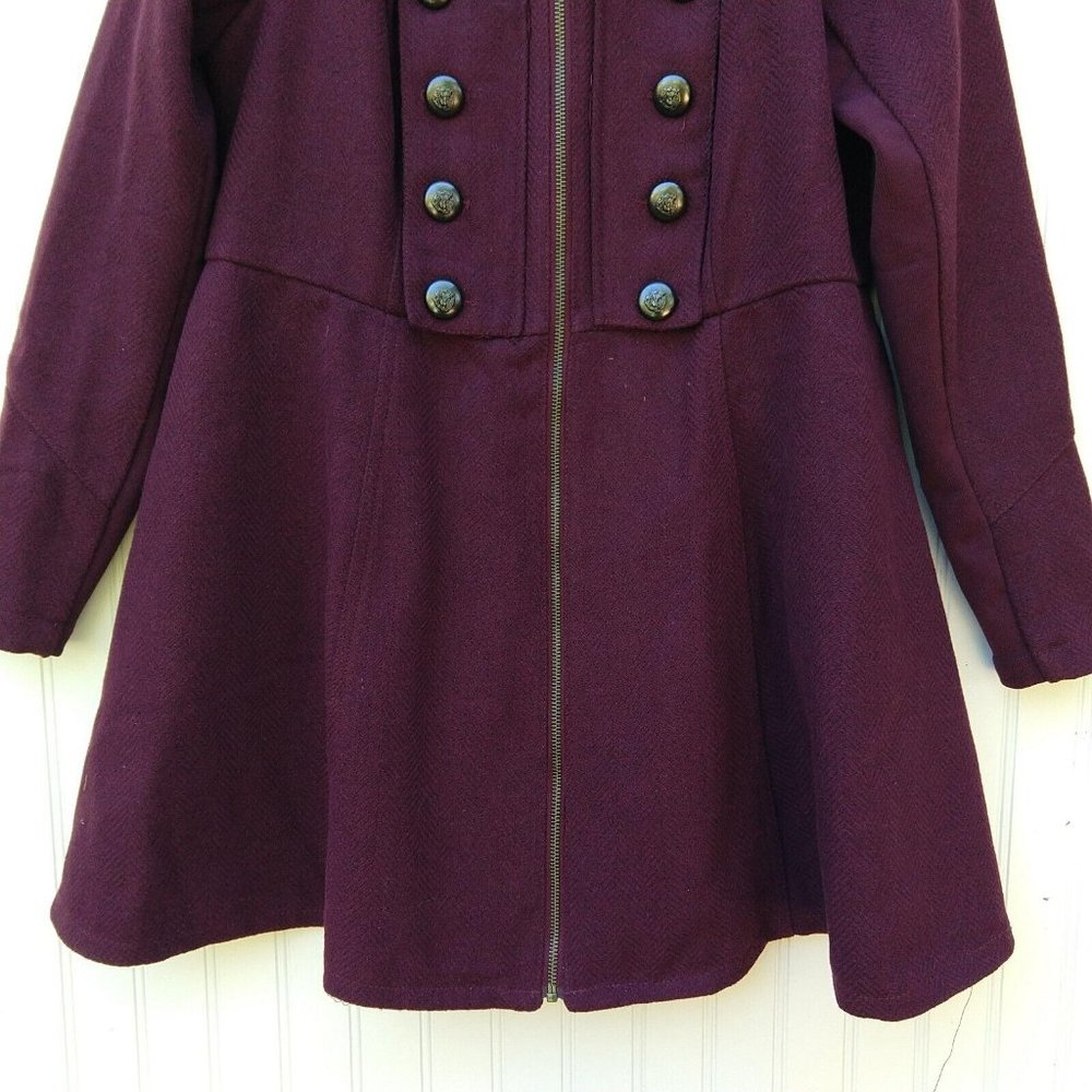 Torrid Burgundy Zip Military Coat Size 10 00 New Button Front Flared High Neck - Picture 8 of 13
